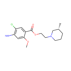 COc1cc(N)c(Cl)cc1C(=O)OCCN1CCC[C@@H](C)C1 ZINC000013761060