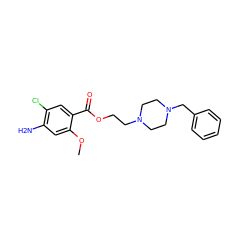 COc1cc(N)c(Cl)cc1C(=O)OCCN1CCN(Cc2ccccc2)CC1 ZINC000022939675