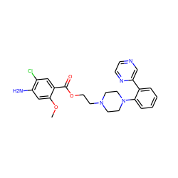 COc1cc(N)c(Cl)cc1C(=O)OCCN1CCN(c2ccccc2-c2cnccn2)CC1 ZINC000169322342