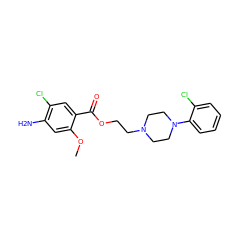 COc1cc(N)c(Cl)cc1C(=O)OCCN1CCN(c2ccccc2Cl)CC1 ZINC000013813904