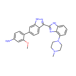 COc1cc(N)ccc1-c1ccc2c(-c3nc4c(N5CCN(C)CC5)cccc4[nH]3)n[nH]c2c1 ZINC000039225608