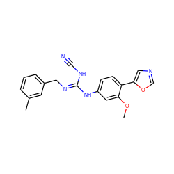 COc1cc(N/C(=N/Cc2cccc(C)c2)NC#N)ccc1-c1cnco1 ZINC000013818897