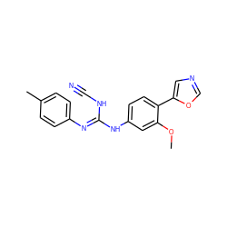 COc1cc(N/C(=N/c2ccc(C)cc2)NC#N)ccc1-c1cnco1 ZINC000013818891