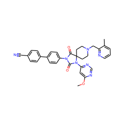 COc1cc(N2C(=O)N(c3ccc(-c4ccc(C#N)cc4)cc3)C(=O)C23CCN(Cc2ncccc2C)CC3)ncn1 ZINC000084725502