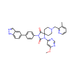 COc1cc(N2C(=O)N(c3ccc(-c4ccc5[nH]ncc5c4)cc3)C(=O)C23CCN(Cc2ncccc2C)CC3)ncn1 ZINC000084652089