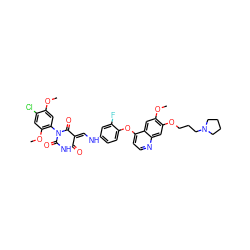 COc1cc(N2C(=O)NC(=O)/C(=C\Nc3ccc(Oc4ccnc5cc(OCCCN6CCCC6)c(OC)cc45)c(F)c3)C2=O)c(OC)cc1Cl ZINC000150603786