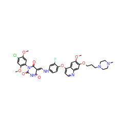 COc1cc(N2C(=O)NC(=O)/C(=C\Nc3ccc(Oc4ccnc5cc(OCCCN6CCN(C)CC6)c(OC)cc45)c(F)c3)C2=O)c(OC)cc1Cl ZINC000150604229