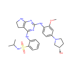 COc1cc(N2CC[C@H](O)C2)ccc1Nc1nc2c(c(Nc3ccccc3S(=O)(=O)NC(C)C)n1)CCN2 ZINC000221695468