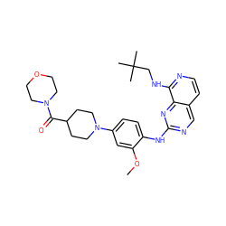 COc1cc(N2CCC(C(=O)N3CCOCC3)CC2)ccc1Nc1ncc2ccnc(NCC(C)(C)C)c2n1 ZINC000207628343