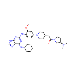 COc1cc(N2CCC(CC(=O)N3CC[C@@H](N(C)C)C3)CC2)ccc1Nc1nc(NC2CCCCC2)c2nc[nH]c2n1 ZINC000084653855