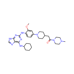 COc1cc(N2CCC(CC(=O)N3CCN(C)CC3)CC2)ccc1Nc1nc(NC2CCCCC2)c2nc[nH]c2n1 ZINC000084653853