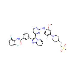 COc1cc(N2CCC(CCS(C)(=O)=O)CC2)c(C)cc1Nc1nccc(-c2c(-c3cccc(C(=O)Nc4c(F)cccc4F)c3)nc3ccccn23)n1 ZINC000165112455