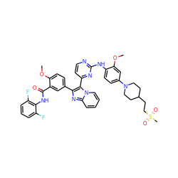 COc1cc(N2CCC(CCS(C)(=O)=O)CC2)ccc1Nc1nccc(-c2c(-c3ccc(OC)c(C(=O)Nc4c(F)cccc4F)c3)nc3ccccn23)n1 ZINC000165076278