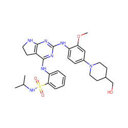 COc1cc(N2CCC(CO)CC2)ccc1Nc1nc2c(c(Nc3ccccc3S(=O)(=O)NC(C)C)n1)CCN2 ZINC000221672400