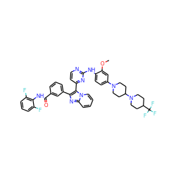 COc1cc(N2CCC(N3CCC(C(F)(F)F)CC3)CC2)ccc1Nc1nccc(-c2c(-c3cccc(C(=O)Nc4c(F)cccc4F)c3)nc3ccccn23)n1 ZINC000165066171