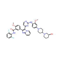 COc1cc(N2CCC(N3CCC[C@H](O)C3)CC2)ccc1Nc1nccc(-c2c(-c3ccc(OC)c(C(=O)Nc4c(F)cccc4F)c3)nc3ccccn23)n1 ZINC000165072064