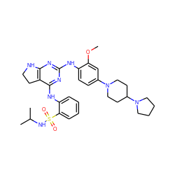 COc1cc(N2CCC(N3CCCC3)CC2)ccc1Nc1nc2c(c(Nc3ccccc3S(=O)(=O)NC(C)C)n1)CCN2 ZINC000221654839