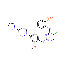 COc1cc(N2CCC(N3CCCC3)CC2)ccc1Nc1ncc(Cl)c(Nc2ccccc2P(C)(C)=O)n1 ZINC000148758093