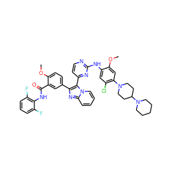 COc1cc(N2CCC(N3CCCCC3)CC2)c(Cl)cc1Nc1nccc(-c2c(-c3ccc(OC)c(C(=O)Nc4c(F)cccc4F)c3)nc3ccccn23)n1 ZINC000165099178