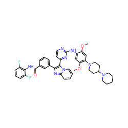 COc1cc(N2CCC(N3CCCCC3)CC2)c(OC)cc1Nc1nccc(-c2c(-c3cccc(C(=O)Nc4c(F)cccc4F)c3)nc3ccccn23)n1 ZINC000165089144