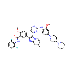 COc1cc(N2CCC(N3CCCCC3)CC2)ccc1Nc1nccc(-c2c(-c3ccc(OC)c(C(=O)Nc4c(F)cccc4F)c3)nc3cc(C)ccn23)n1 ZINC000165060889