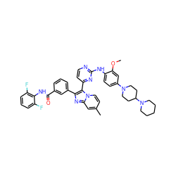 COc1cc(N2CCC(N3CCCCC3)CC2)ccc1Nc1nccc(-c2c(-c3cccc(C(=O)Nc4c(F)cccc4F)c3)nc3cc(C)ccn23)n1 ZINC000165072806