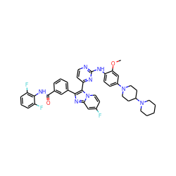 COc1cc(N2CCC(N3CCCCC3)CC2)ccc1Nc1nccc(-c2c(-c3cccc(C(=O)Nc4c(F)cccc4F)c3)nc3cc(F)ccn23)n1 ZINC000165107252