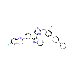 COc1cc(N2CCC(N3CCCCC3)CC2)ccc1Nc1nccc(-c2c(-c3cccc(C(=O)Nc4ccc(F)cc4F)c3)nc3ccccn23)n1 ZINC000165091406