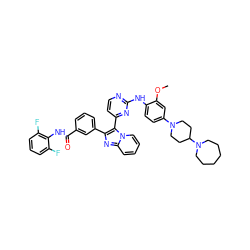 COc1cc(N2CCC(N3CCCCCC3)CC2)ccc1Nc1nccc(-c2c(-c3cccc(C(=O)Nc4c(F)cccc4F)c3)nc3ccccn23)n1 ZINC000165076714