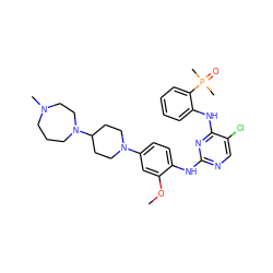 COc1cc(N2CCC(N3CCCN(C)CC3)CC2)ccc1Nc1ncc(Cl)c(Nc2ccccc2P(C)(C)=O)n1 ZINC000148746904