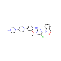 COc1cc(N2CCC(N3CCN(C)CC3)CC2)ccc1Nc1ncc(Cl)c(Nc2ccccc2[C@H](C)O)n1 ZINC000653866698