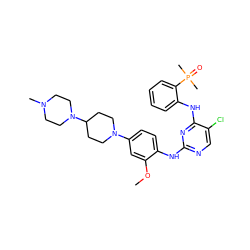 COc1cc(N2CCC(N3CCN(C)CC3)CC2)ccc1Nc1ncc(Cl)c(Nc2ccccc2P(C)(C)=O)n1 ZINC000148723177