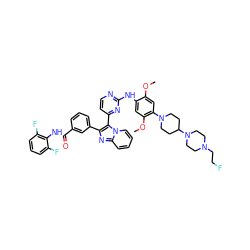 COc1cc(N2CCC(N3CCN(CCF)CC3)CC2)c(OC)cc1Nc1nccc(-c2c(-c3cccc(C(=O)Nc4c(F)cccc4F)c3)nc3ccccn23)n1 ZINC000165105820