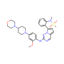 COc1cc(N2CCC(N3CCOCC3)CC2)ccc1Nc1ncc2ccc(-c3ccccc3N(C)S(C)(=O)=O)n2n1 ZINC000072179056