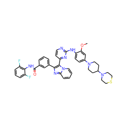 COc1cc(N2CCC(N3CCSCC3)CC2)ccc1Nc1nccc(-c2c(-c3cccc(C(=O)Nc4c(F)cccc4F)c3)nc3ccccn23)n1 ZINC000165093430