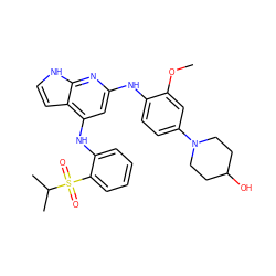 COc1cc(N2CCC(O)CC2)ccc1Nc1cc(Nc2ccccc2S(=O)(=O)C(C)C)c2cc[nH]c2n1 ZINC000058661129