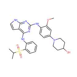 COc1cc(N2CCC(O)CC2)ccc1Nc1nc(Nc2ccccc2S(=O)(=O)C(C)C)c2cc[nH]c2n1 ZINC000299828780