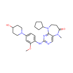 COc1cc(N2CCC(O)CC2)ccc1Nc1ncc2c(n1)N(C1CCCC1)CCC(=O)N2C ZINC000058661247