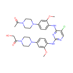 COc1cc(N2CCN(C(=O)CO)CC2)ccc1Nc1ncc(Cl)c(Nc2ccc(N3CCN(C(C)=O)CC3)cc2OC)n1 ZINC001772654654