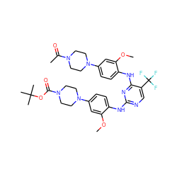 COc1cc(N2CCN(C(=O)OC(C)(C)C)CC2)ccc1Nc1ncc(C(F)(F)F)c(Nc2ccc(N3CCN(C(C)=O)CC3)cc2OC)n1 ZINC001772611312