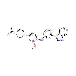 COc1cc(N2CCN(C(C)=O)CC2)ccc1Nc1cc(-c2c[nH]c3cnccc23)ncn1 ZINC000299862972