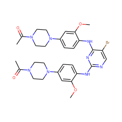 COc1cc(N2CCN(C(C)=O)CC2)ccc1Nc1ncc(Br)c(Nc2ccc(N3CCN(C(C)=O)CC3)cc2OC)n1 ZINC001772635114