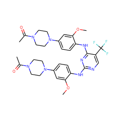 COc1cc(N2CCN(C(C)=O)CC2)ccc1Nc1ncc(C(F)(F)F)c(Nc2ccc(N3CCN(C(C)=O)CC3)cc2OC)n1 ZINC001772655737