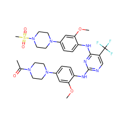 COc1cc(N2CCN(C(C)=O)CC2)ccc1Nc1ncc(C(F)(F)F)c(Nc2ccc(N3CCN(S(C)(=O)=O)CC3)cc2OC)n1 ZINC001772638059