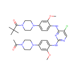 COc1cc(N2CCN(C(C)=O)CC2)ccc1Nc1ncc(Cl)c(Nc2ccc(N3CCN(C(=O)C(C)(C)C)CC3)cc2OC)n1 ZINC001772656126