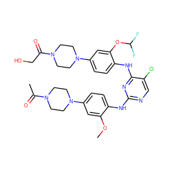 COc1cc(N2CCN(C(C)=O)CC2)ccc1Nc1ncc(Cl)c(Nc2ccc(N3CCN(C(=O)CO)CC3)cc2OC(F)F)n1 ZINC001772600789