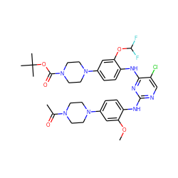 COc1cc(N2CCN(C(C)=O)CC2)ccc1Nc1ncc(Cl)c(Nc2ccc(N3CCN(C(=O)OC(C)(C)C)CC3)cc2OC(F)F)n1 ZINC001772592630