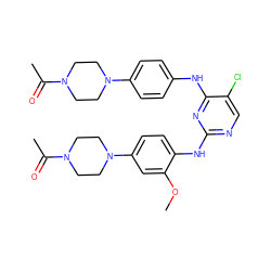 COc1cc(N2CCN(C(C)=O)CC2)ccc1Nc1ncc(Cl)c(Nc2ccc(N3CCN(C(C)=O)CC3)cc2)n1 ZINC000207023332