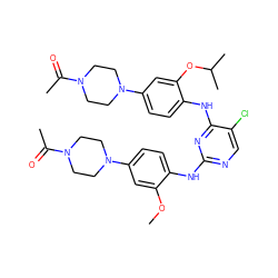 COc1cc(N2CCN(C(C)=O)CC2)ccc1Nc1ncc(Cl)c(Nc2ccc(N3CCN(C(C)=O)CC3)cc2OC(C)C)n1 ZINC000207035515