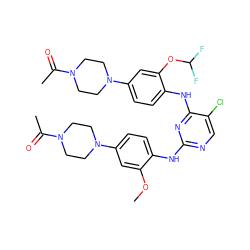 COc1cc(N2CCN(C(C)=O)CC2)ccc1Nc1ncc(Cl)c(Nc2ccc(N3CCN(C(C)=O)CC3)cc2OC(F)F)n1 ZINC000207048101